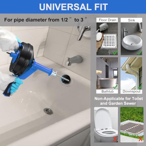 BACEYIOU Drain Auger, Clog Remover with Drill Adapter, 25 Feet Flexible Plumbing Snake Use Manually or Powered for Kitchen, Bathrom and Shower Sink, Comes with Gloves (blue) - Image 3