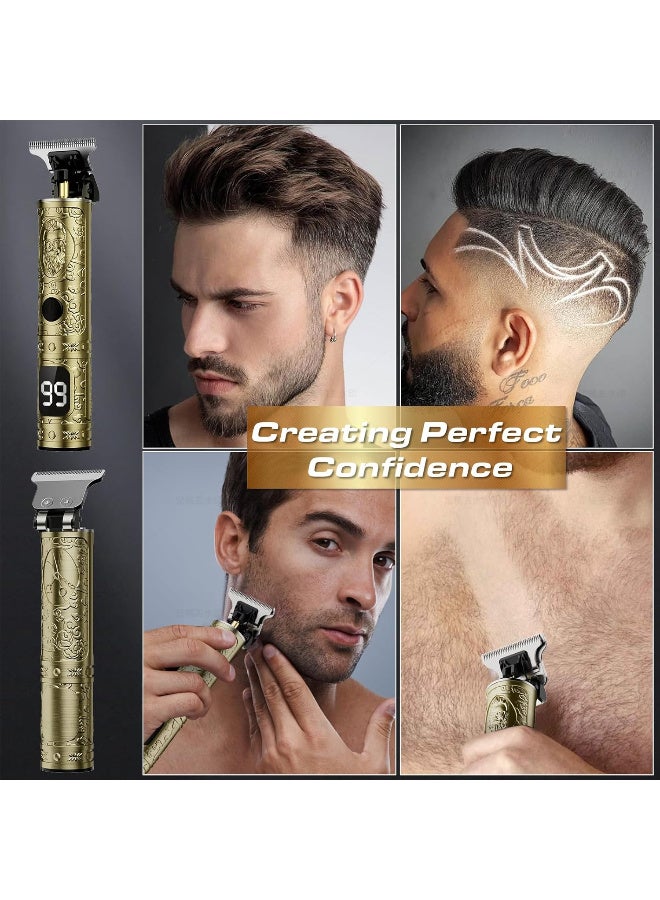 Fannas Hair Trimmer for Men, Professional Cordless Zero Gapped Beard Clippers With LCD Display, Electric Rechargeable T Liners Shavers Edgers, Barber Gifts - Gold - Image 2