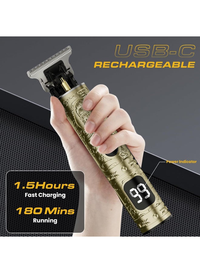 Fannas Hair Trimmer for Men, Professional Cordless Zero Gapped Beard Clippers With LCD Display, Electric Rechargeable T Liners Shavers Edgers, Barber Gifts - Gold - Image 5