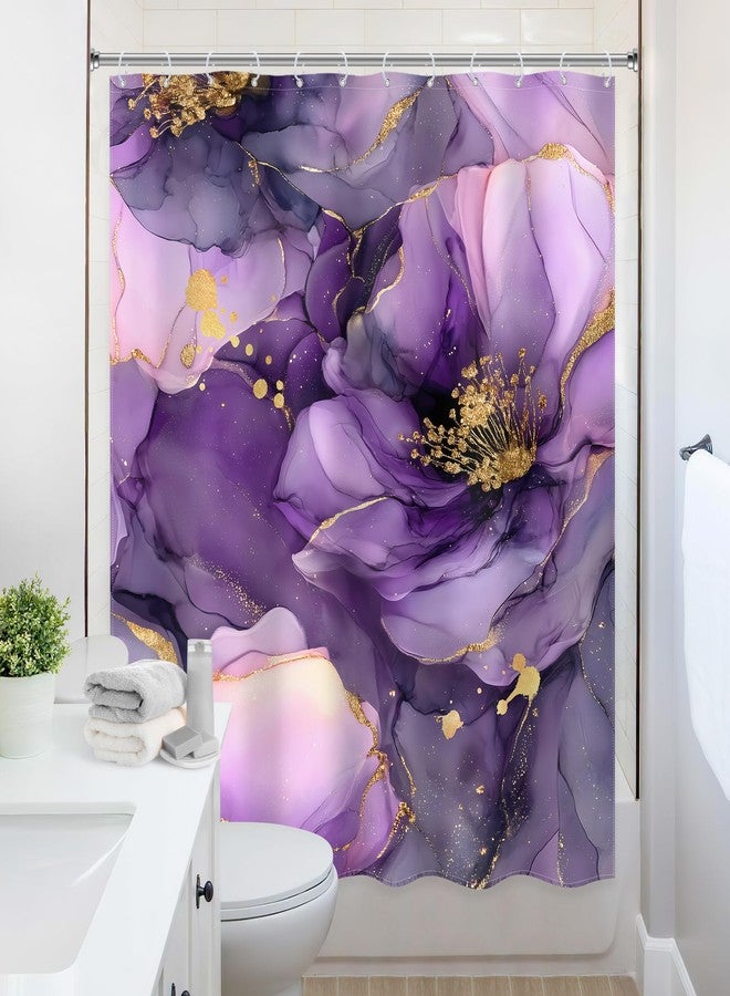 Ufeela Purple Floral Marble Shower Curtain 60Wx72L Inch Abstract Flower Modern Rose Peony Luxury Ink Texture Elegant Pretty Women Bathroom Set Bath Curtain Bathtub Accessories Home Decor - Image 4