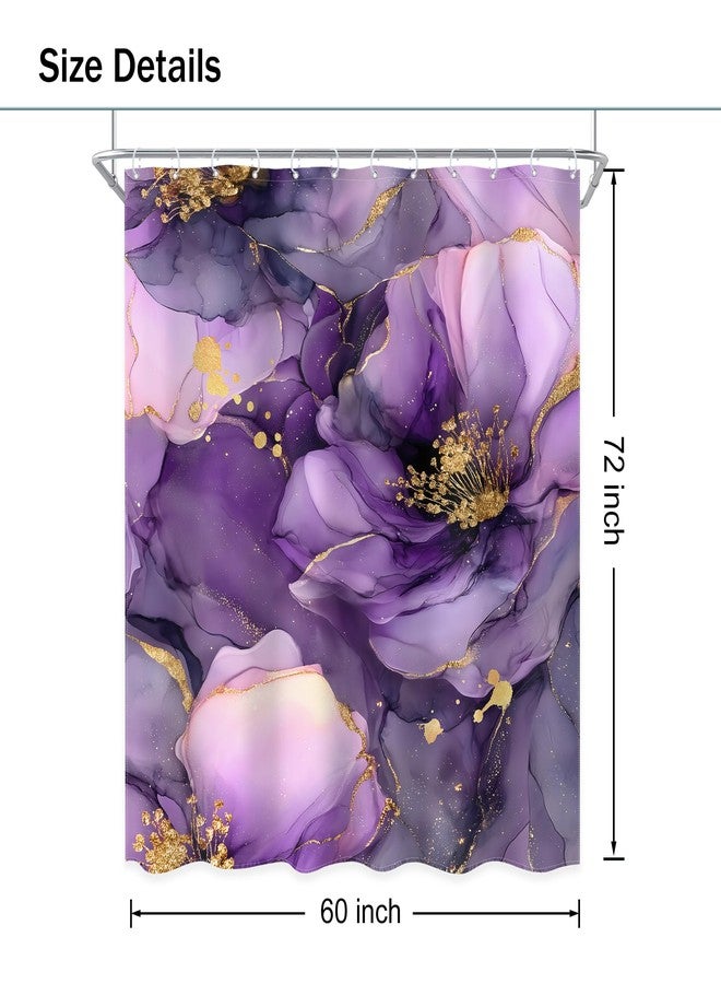 Ufeela Purple Floral Marble Shower Curtain 60Wx72L Inch Abstract Flower Modern Rose Peony Luxury Ink Texture Elegant Pretty Women Bathroom Set Bath Curtain Bathtub Accessories Home Decor - Image 5