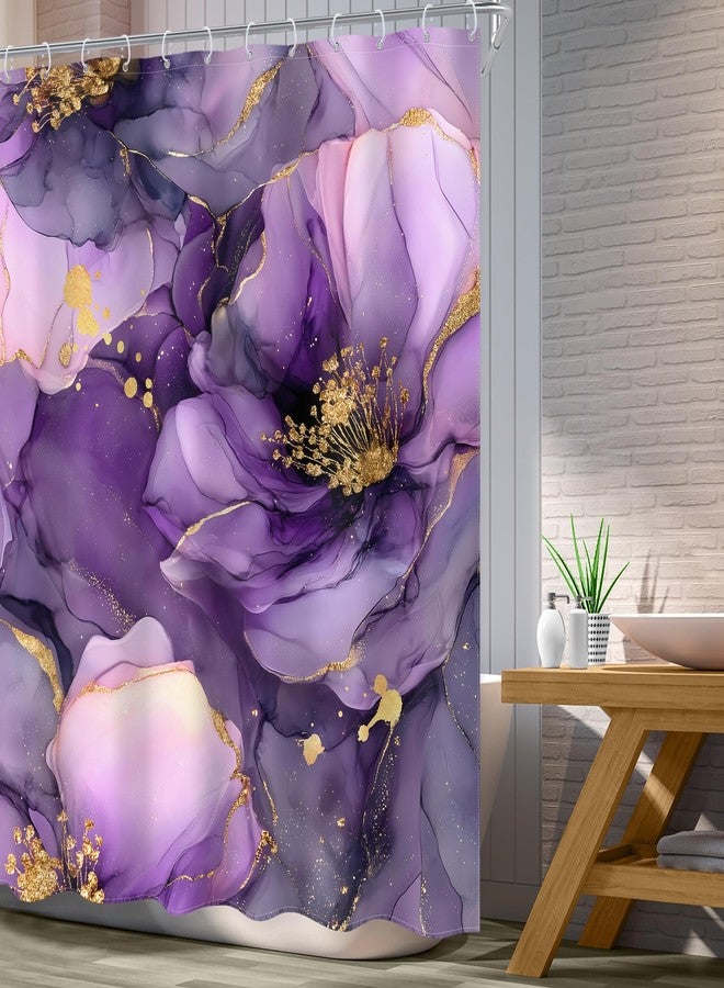 Ufeela Purple Floral Marble Shower Curtain 60Wx72L Inch Abstract Flower Modern Rose Peony Luxury Ink Texture Elegant Pretty Women Bathroom Set Bath Curtain Bathtub Accessories Home Decor - Image 3