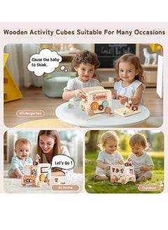 M MIAOYAN 8 in 1 wooden activity cube Montessori toys, multifunctional early childhood learning toys, baby activity cube for shape sorting, xylophone, animals, wooden early childhood educational multifunctional hexahedron busy box cart educational Montessori bus car toy  - Image 4