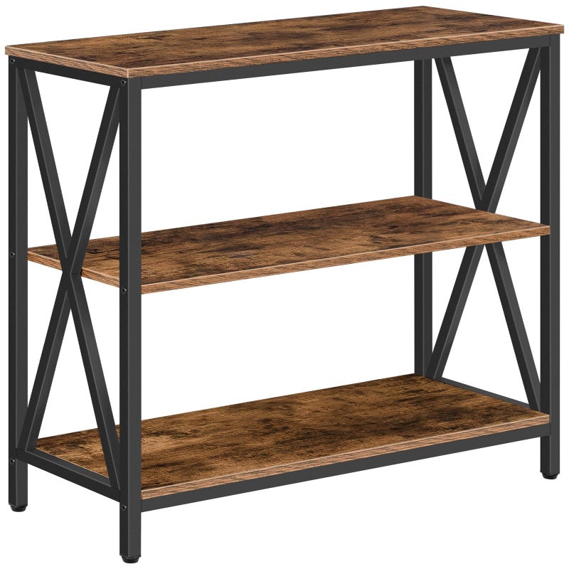 MAHANCRIS Sofa Table, Industrial Console Table, 3-Tier Narrow Side Table with Open Shelves, Foyer Table for Entryway, Hallway, Kitchen, Living Room and Bedroom, Easy Assembly, Rustic Brown CTHR8001Z - Image 1