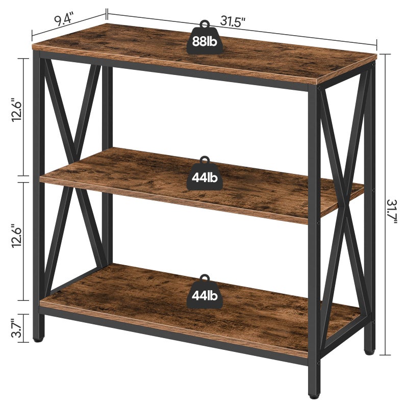 MAHANCRIS Sofa Table, Industrial Console Table, 3-Tier Narrow Side Table with Open Shelves, Foyer Table for Entryway, Hallway, Kitchen, Living Room and Bedroom, Easy Assembly, Rustic Brown CTHR8001Z - Image 3