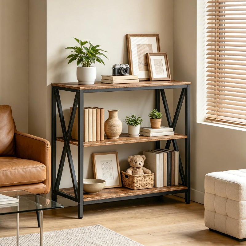 MAHANCRIS Sofa Table, Industrial Console Table, 3-Tier Narrow Side Table with Open Shelves, Foyer Table for Entryway, Hallway, Kitchen, Living Room and Bedroom, Easy Assembly, Rustic Brown CTHR8001Z - Image 4