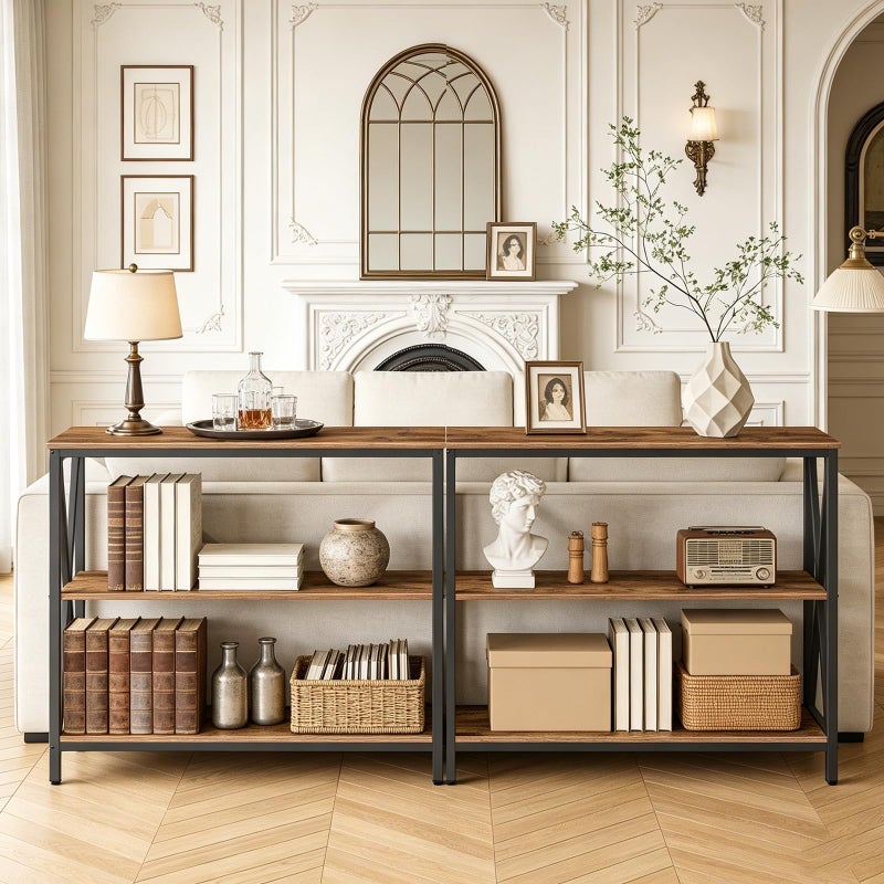 MAHANCRIS Sofa Table, Industrial Console Table, 3-Tier Narrow Side Table with Open Shelves, Foyer Table for Entryway, Hallway, Kitchen, Living Room and Bedroom, Easy Assembly, Rustic Brown CTHR8001Z - Image 5