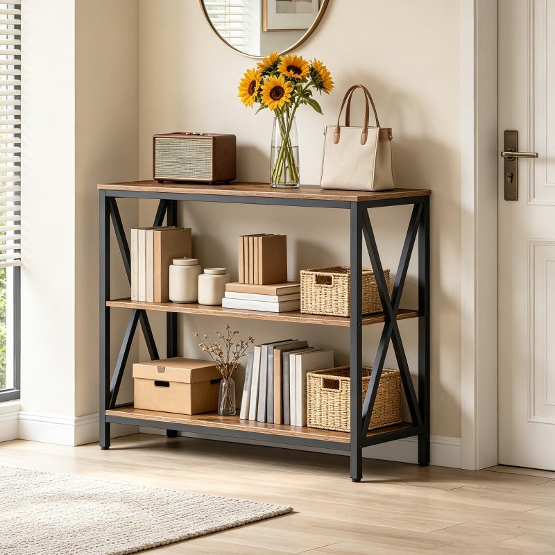 MAHANCRIS Sofa Table, Industrial Console Table, 3-Tier Narrow Side Table with Open Shelves, Foyer Table for Entryway, Hallway, Kitchen, Living Room and Bedroom, Easy Assembly, Rustic Brown CTHR8001Z - Image 2
