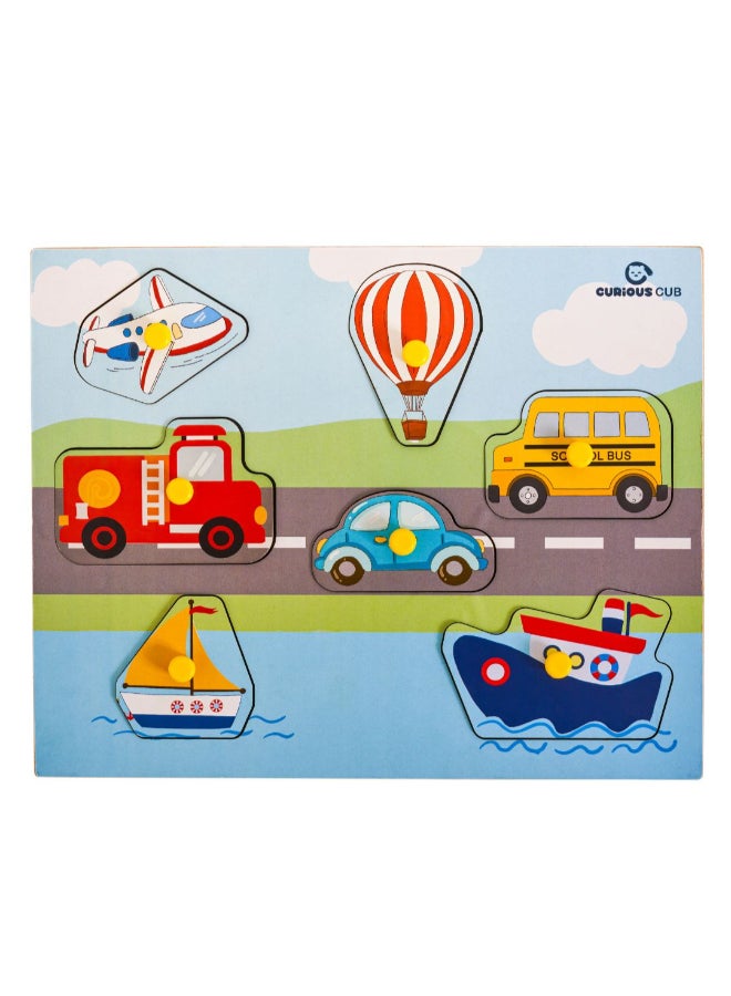 Curious Cub Wooden Vehicle Pegged Puzzle Game  Vehicle Themed Peg Board  Sorting Toy For Kids 1.5 Yrs+Screen Free Activities For KidsShape Matching Game For Toddlers Ideal Educational Toys Gift - Image 1