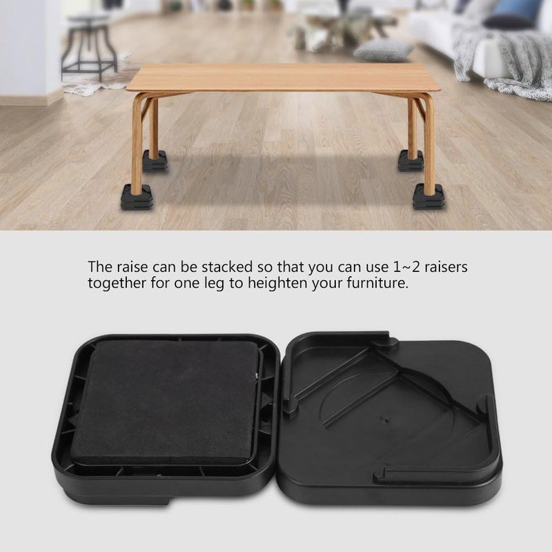 كلاراكو رافعات الأثاث، 8 قطع/مجموعة من رافعات أرجل الأثاث البلاستيكية غير القابلة للانزلاق للطاولة والمكتب والسرير والأريكة والكراسي (أسود) - Image 3