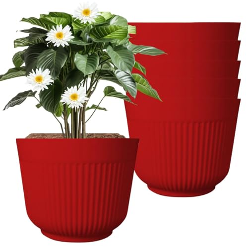 IMAGINEA 12 Inch Flower Pots | Pack of 6 | Big Size Planters Indoor & Outdoor Home Gardening Pots for Plants Plastic Gamla for Flowers, Herbs, Cactus Plant (Red) - Image 1