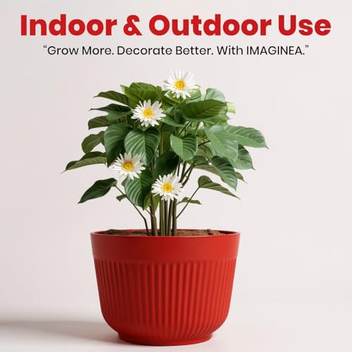 IMAGINEA 12 Inch Flower Pots | Pack of 6 | Big Size Planters Indoor & Outdoor Home Gardening Pots for Plants Plastic Gamla for Flowers, Herbs, Cactus Plant (Red) - Image 4