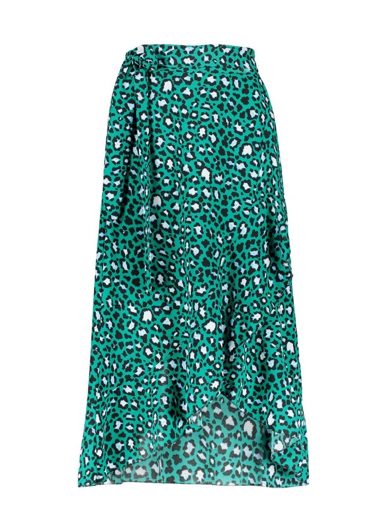 boohoo - Petite Tie Front Animal Ruffle Midaxi Skirt - Image 1
