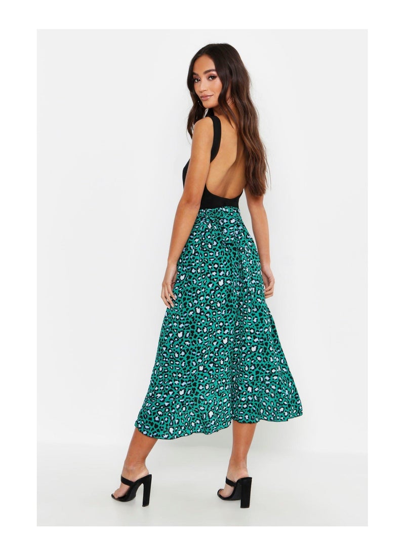 boohoo - Petite Tie Front Animal Ruffle Midaxi Skirt - Image 1