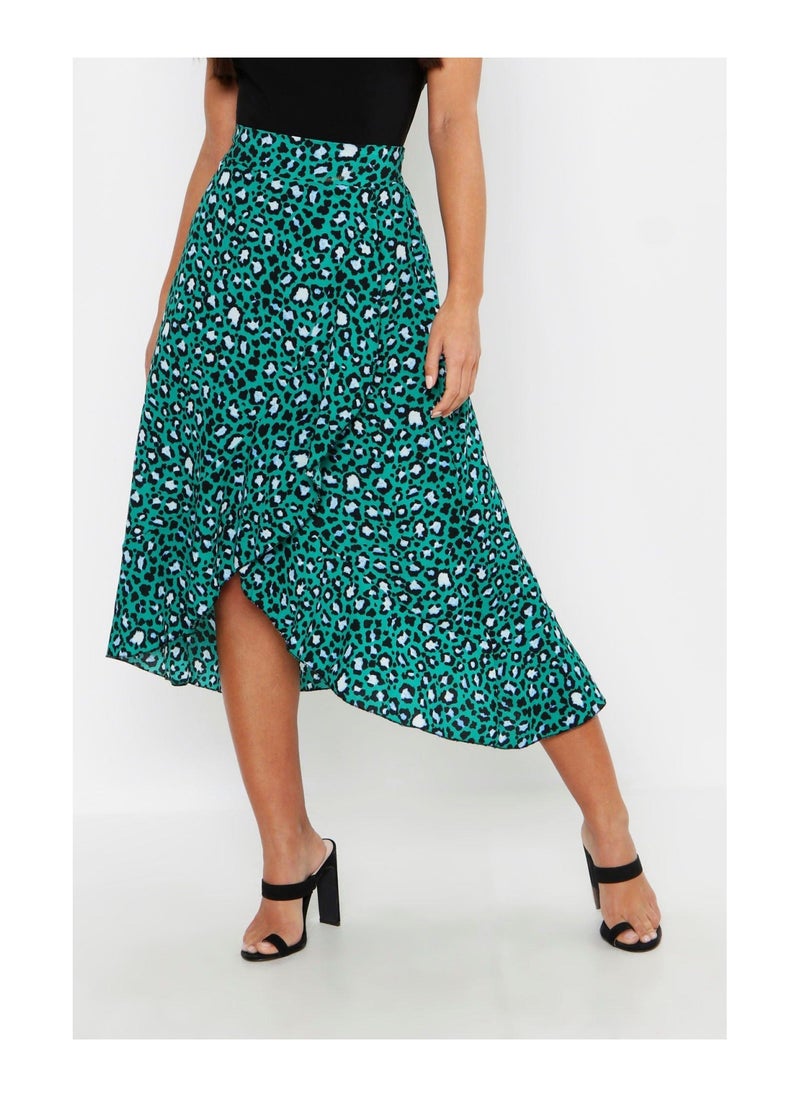 boohoo - Petite Tie Front Animal Ruffle Midaxi Skirt - Image 1
