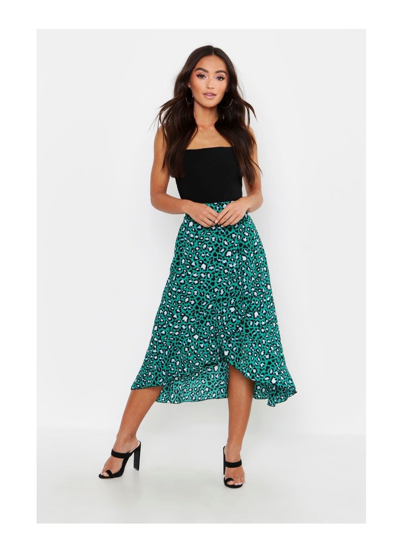 boohoo - Petite Tie Front Animal Ruffle Midaxi Skirt - Image 1