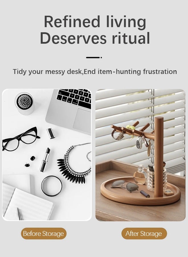 Sunnaltree Key Tray, Wood Key Holder Organizer Rack, Oval Entryway Tray with Hooks for Keys Watches Jewelry, Jewelry Organizer Necklace Stand Holder, Decorative Vanity Tray Organizer for Bedroom - Image 5