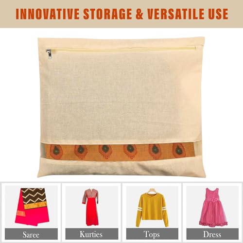 Kuber Industries Clothes Organizer For Wardrobe (Pack of 5) - Single Storage Organizer For Saree | Salwar Suit | Lehenga | Clothes - Dress Organizer For Wardrobe - Single Saree Covers With Zip (Cream) - Image 5