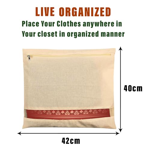 Kuber Industries Clothes Organizer For Wardrobe (Pack of 5) - Single Storage Organizer For Saree | Salwar Suit | Lehenga | Clothes - Dress Organizer For Wardrobe - Single Saree Covers With Zip (Cream) - Image 3