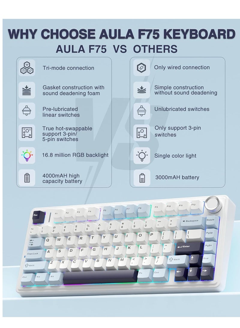 AULA F75 Wireless Mechanical Keyboard Switches RGB Backlit Gaming Keyboard - Image 2