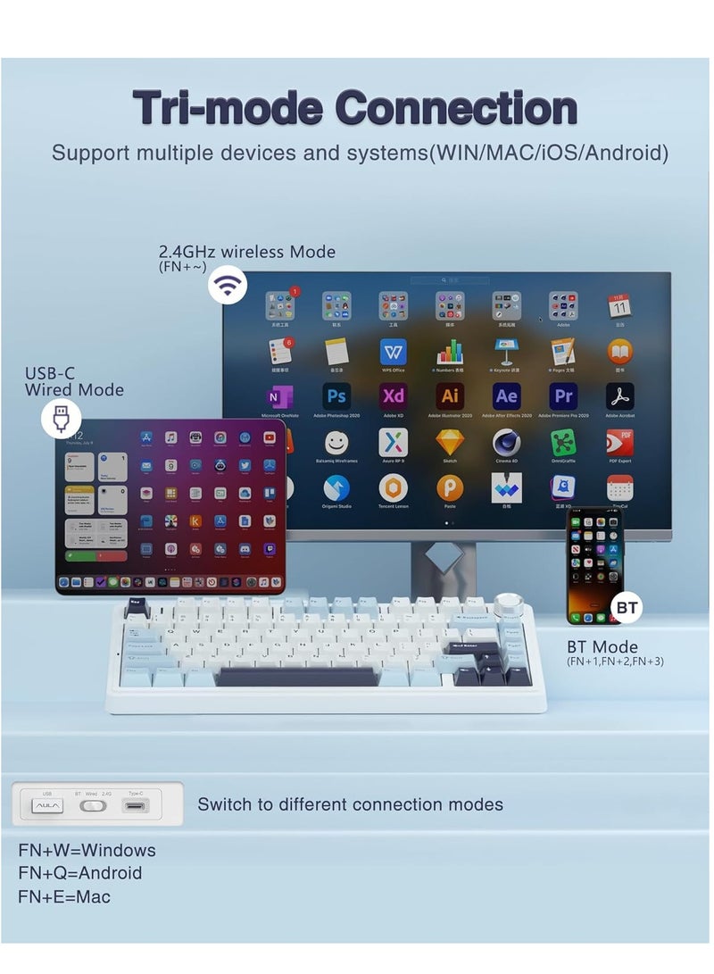 AULA F75 Wireless Mechanical Keyboard Switches RGB Backlit Gaming Keyboard - Image 3