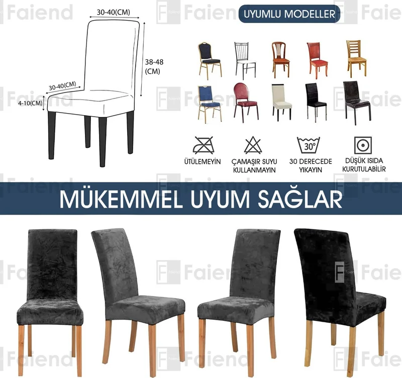 فايند Elastic Velvet Chair Cover Kitchen Chair cover Washable Chair protector (1-pcs) anthracite