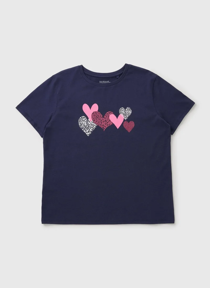 Matalan Navy Heart Graphic T-Shirt