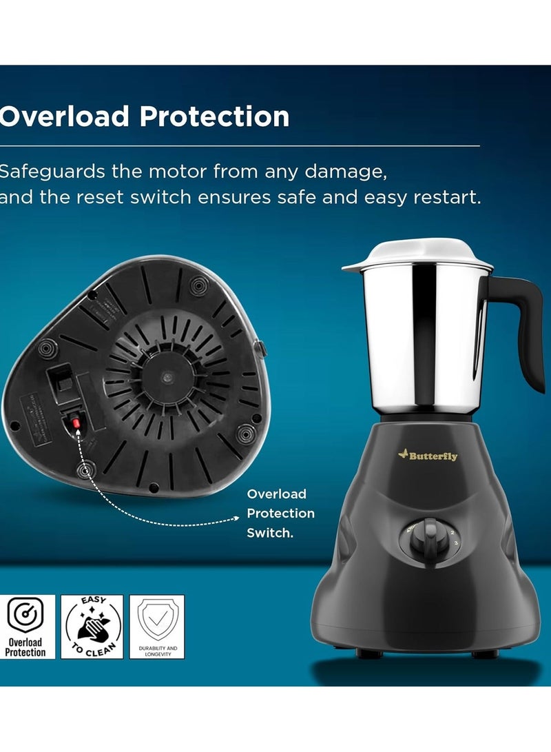 باترفلاي خلاط ومطحنة باترفلاي هيرو ٥٠٠ واط مع ٣ أوعية | أوعية متعددة الاستخدامات من الفولاذ المقاوم للصدأ | هيكل ABS | حماية من الحمل الزائد للمحرك | ضمان لمدة عام من الشركة المصنعة | رمادي - Image 3