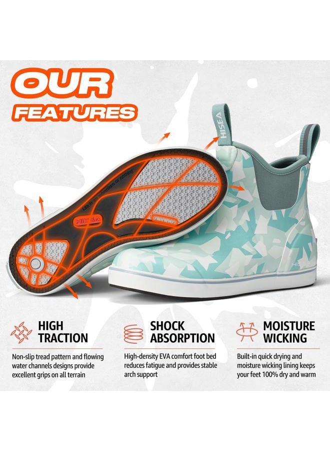 Hisea Women's Ankle Rain Boots, Rubber Fishing Deck Boots, Garden Boots for Women Waterproof, Blue Camo Size 8 - Image 3