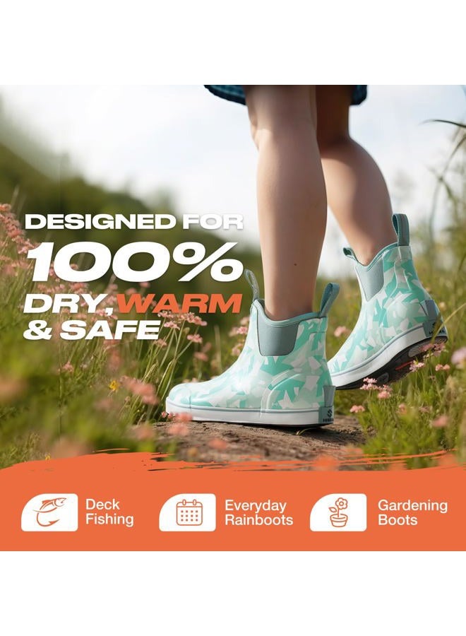Hisea Women's Ankle Rain Boots, Rubber Fishing Deck Boots, Garden Boots for Women Waterproof, Blue Camo Size 8 - Image 4
