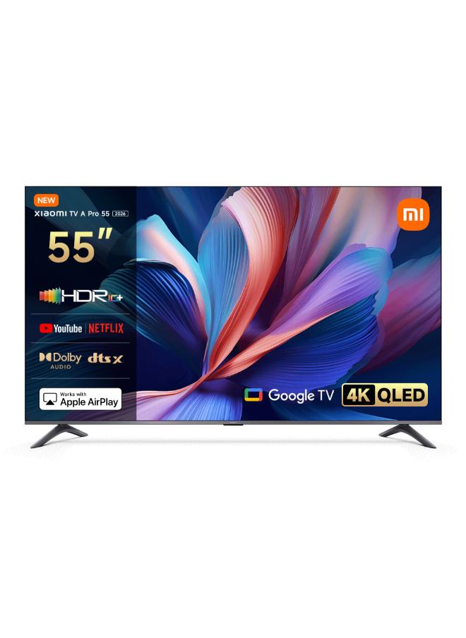 Xiaomi TV A Pro 55" 2026 | Google TV | 4K QLED Display | Dolby Audio, DTS-X, And DTS Virtual:X | Premium Metal Finish| 360° Bluetooth Remote Control L55MB-APME black - Image 1