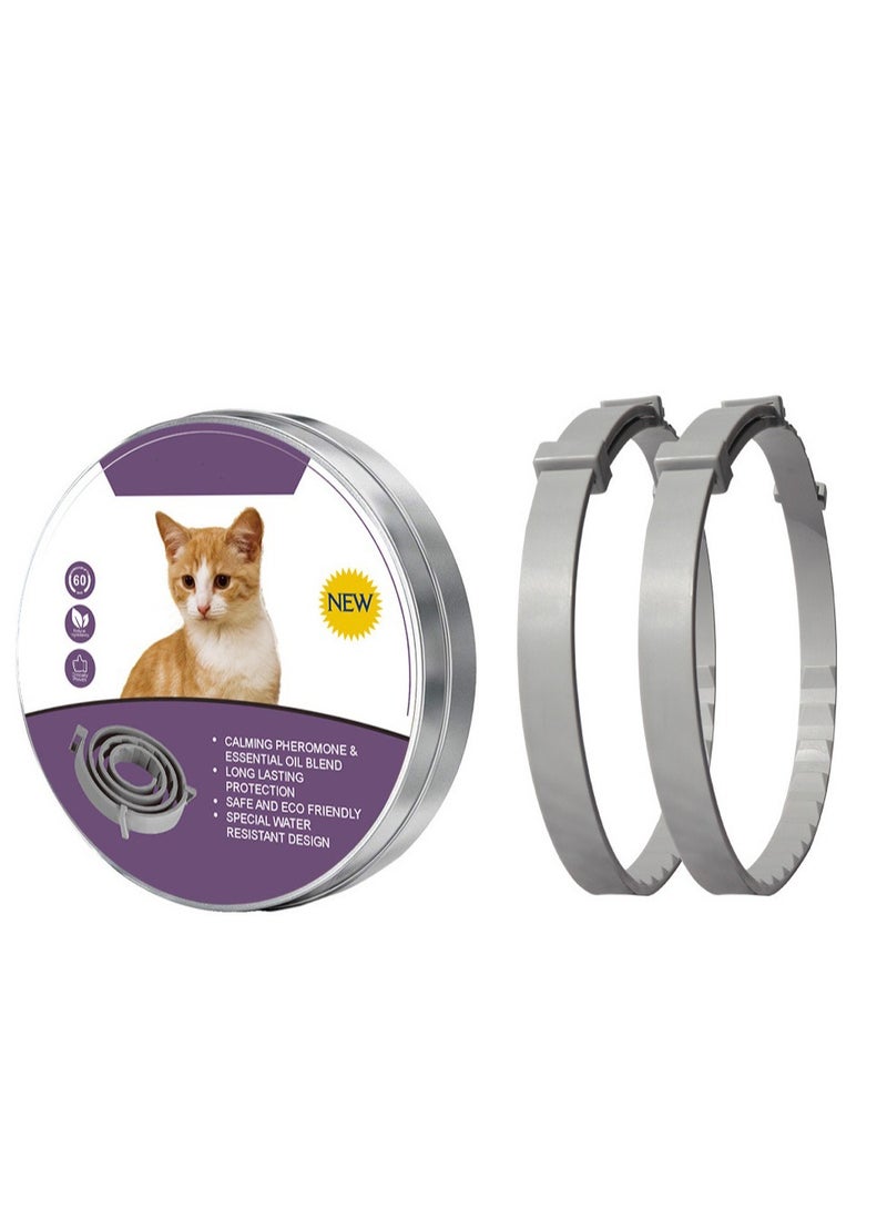2 Pack Cat Calming Collar Grey Color, Reduce Anxiety, Stress Relief, 60 Days Duration - Image 1