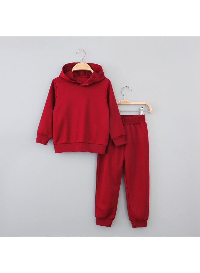 Little Bitty Autumn And Winter Children's New Solid Color Long Sleeved Long Pants Sweatshirt Set, Casual Hooded Pullover - Image 1