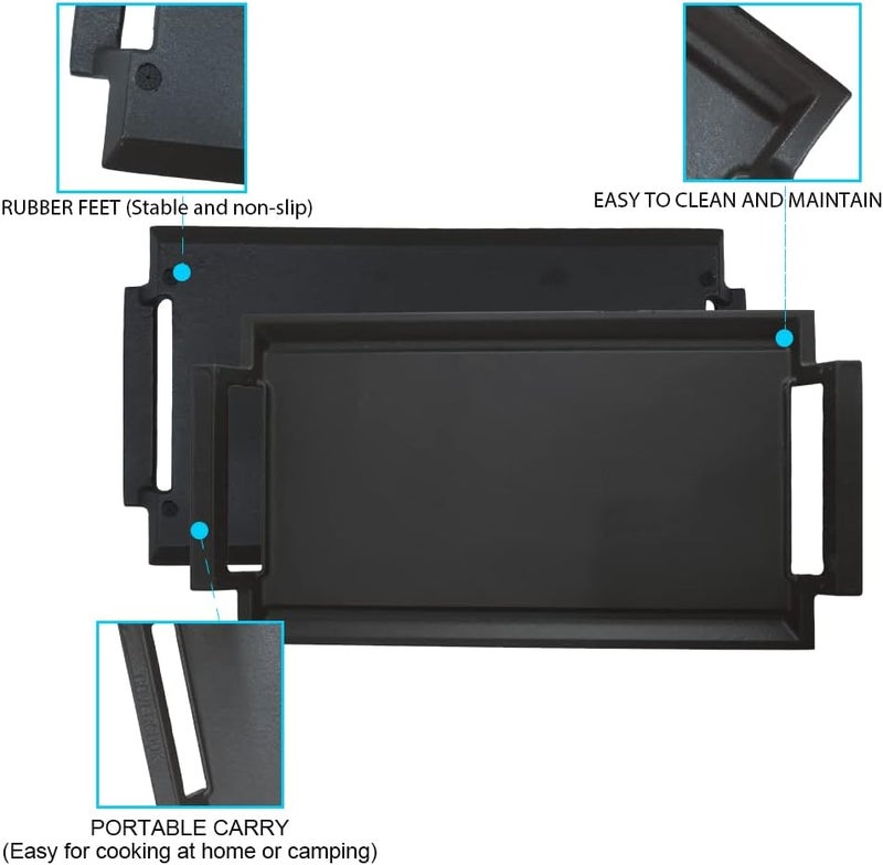 COVERCOOK Griddle Pan, Cast Iron Grill Pan, Rectangular Grill, 2 Handles,Nonstick Griddle with Flat and Ridged Surface for Induction Hob Open Fire Oven Electric Cooktop - Image 4