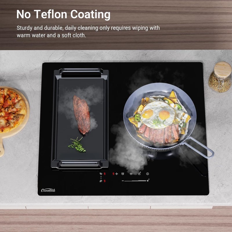COVERCOOK Griddle Pan, Cast Iron Grill Pan, Rectangular Grill, 2 Handles,Nonstick Griddle with Flat and Ridged Surface for Induction Hob Open Fire Oven Electric Cooktop - Image 2