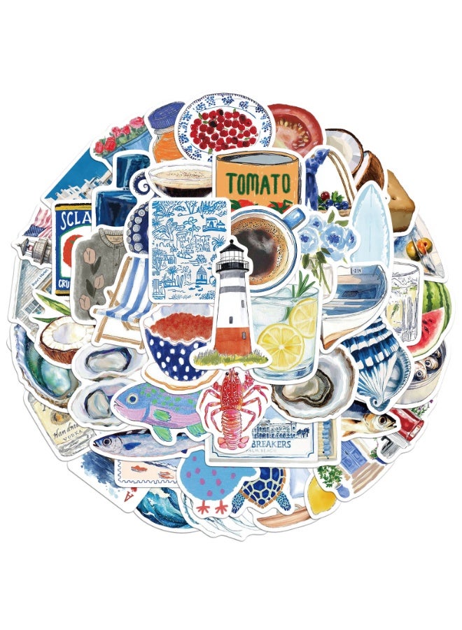 50Pcs Coastal Blue Aesthetic Stickers Waterproof Ocean-Themed Decals for Water Bottles Laptops Journals Scrapbooks Travel Crafts for Teens Girls Adults - Image 1