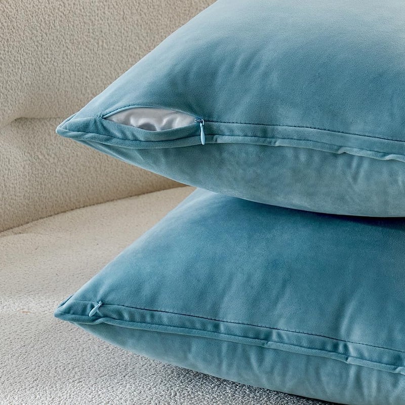 MIULEE Pack of 2 Decorative Velvet Throw Pillow Covers Soft Pillowcase Cozy Soft Square Cushion Coverss Case for Sofa Couch Bedroom Home Decor 26x26 Inch Light Blue - Image 3
