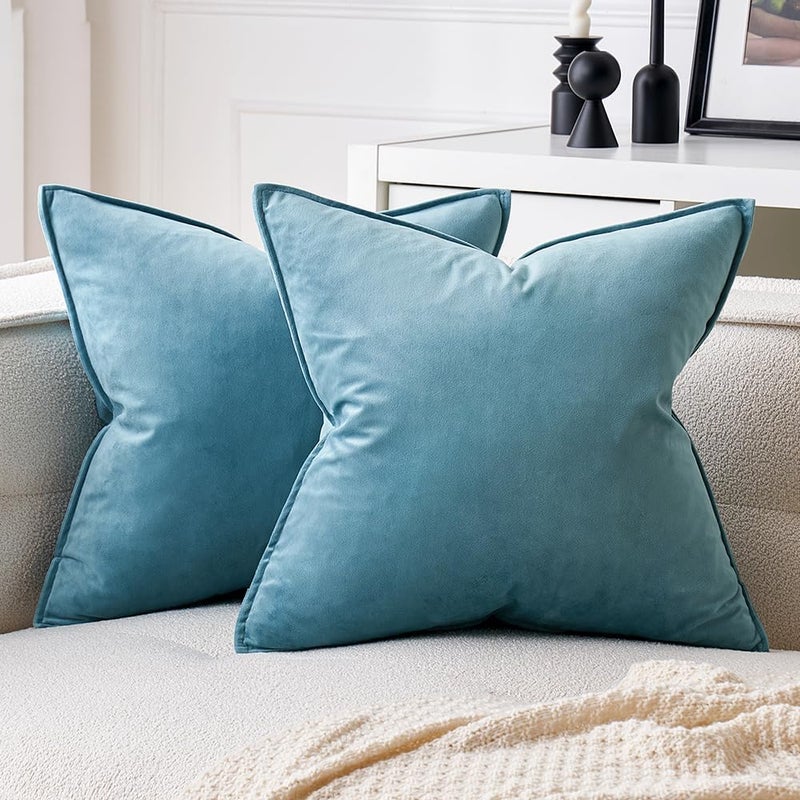 MIULEE Pack of 2 Decorative Velvet Throw Pillow Covers Soft Pillowcase Cozy Soft Square Cushion Coverss Case for Sofa Couch Bedroom Home Decor 26x26 Inch Light Blue - Image 1
