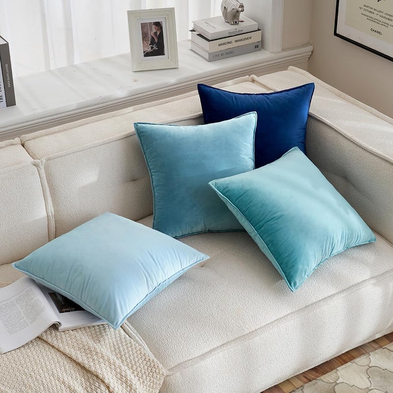 MIULEE Pack of 2 Decorative Velvet Throw Pillow Covers Soft Pillowcase Cozy Soft Square Cushion Coverss Case for Sofa Couch Bedroom Home Decor 26x26 Inch Light Blue - Image 5