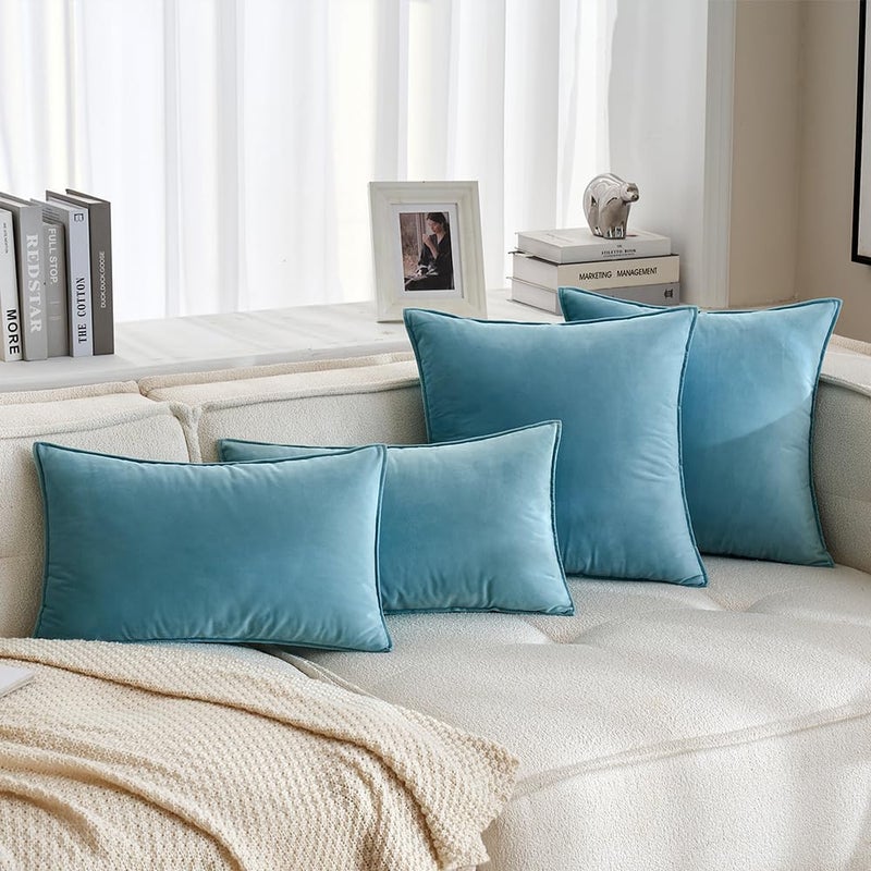 MIULEE Pack of 2 Decorative Velvet Throw Pillow Covers Soft Pillowcase Cozy Soft Square Cushion Coverss Case for Sofa Couch Bedroom Home Decor 26x26 Inch Light Blue - Image 4