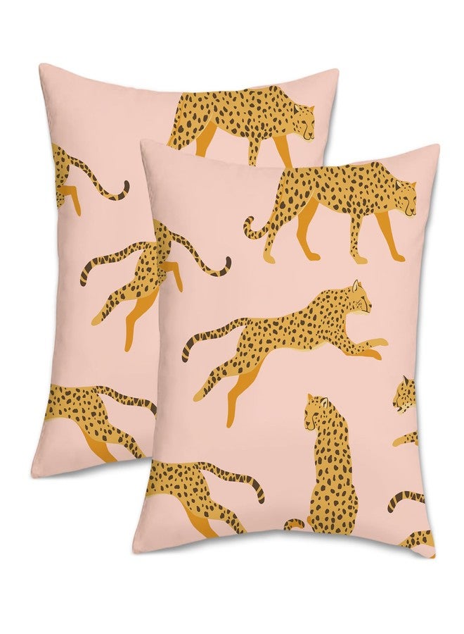Bonhause Pink Leopard Throw Pillow Covers 18 x 18 Inch Wild Animal Cheetah Modern Decorative Pillow Cases for Couch Sofa Bed Home Decor Set of 2 - Image 2