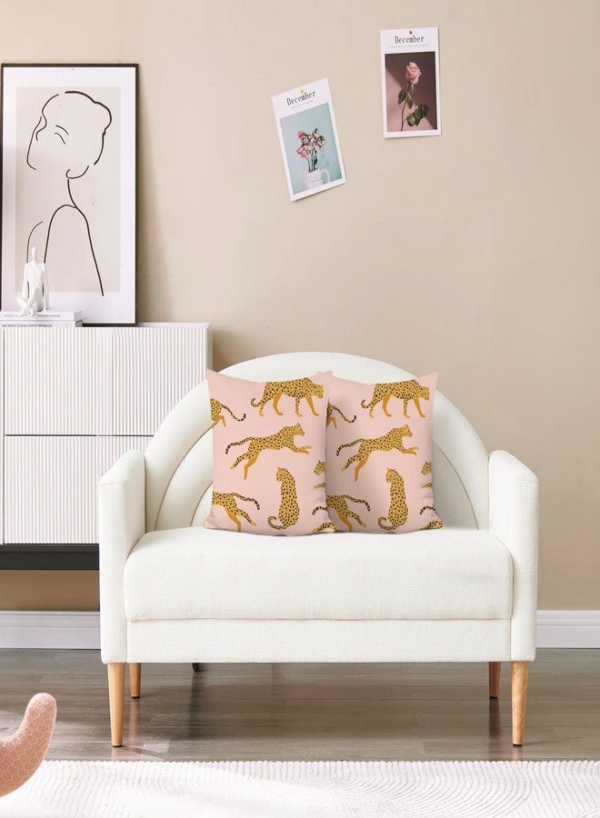 Bonhause Pink Leopard Throw Pillow Covers 18 x 18 Inch Wild Animal Cheetah Modern Decorative Pillow Cases for Couch Sofa Bed Home Decor Set of 2 - Image 3