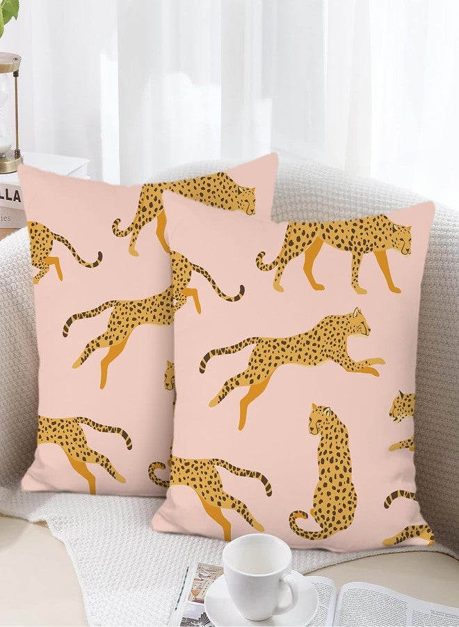 Bonhause Pink Leopard Throw Pillow Covers 18 x 18 Inch Wild Animal Cheetah Modern Decorative Pillow Cases for Couch Sofa Bed Home Decor Set of 2 - Image 1