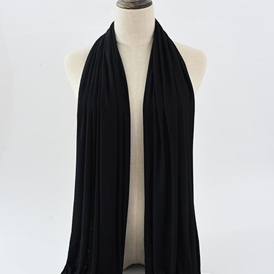 Cross-border solid color rayon sweat cloth ethnic women scarf mercerized cotton jersey headscarf long scarf wholesale 1# Black 