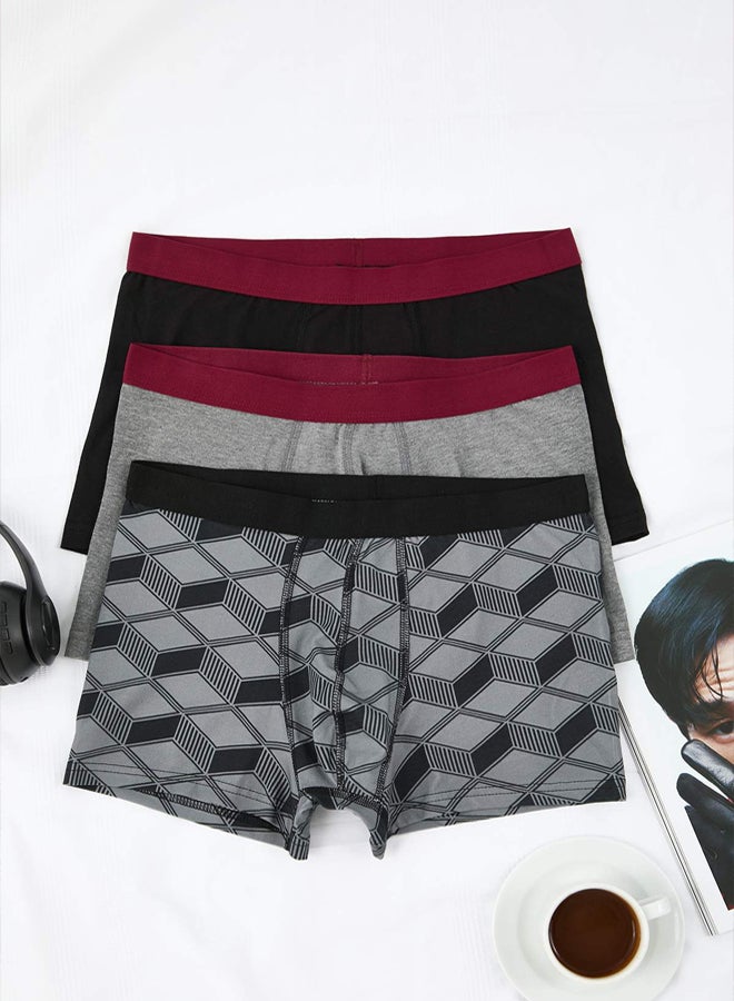trendyol 3Pack Black Minimal PrintedSolid Mix Cotton Boxer - Image 1