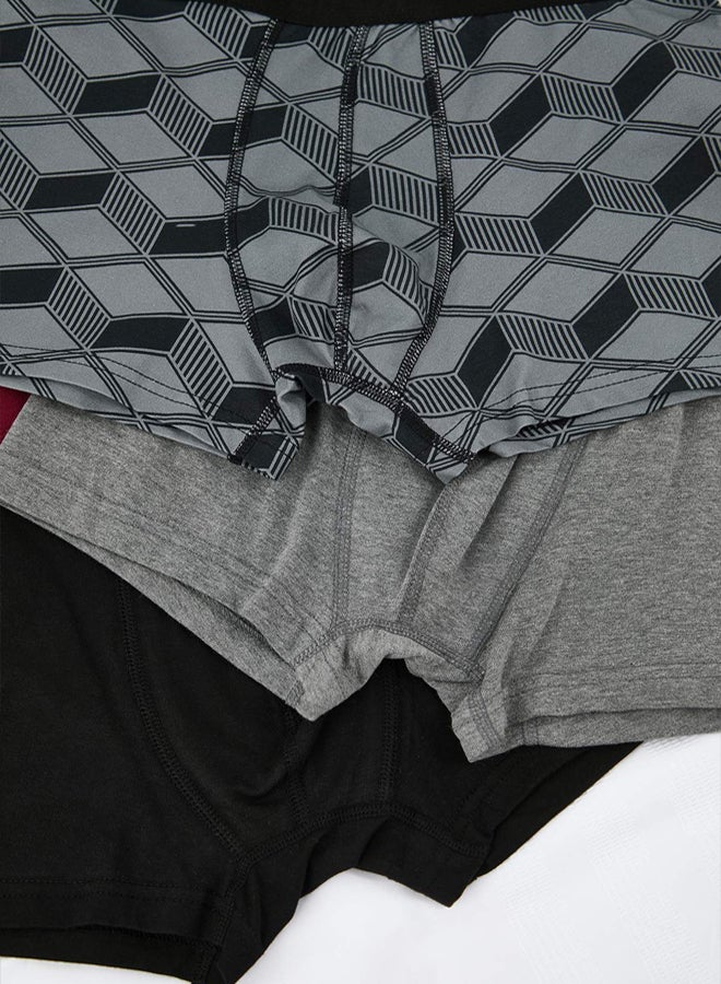 trendyol 3Pack Black Minimal PrintedSolid Mix Cotton Boxer - Image 3