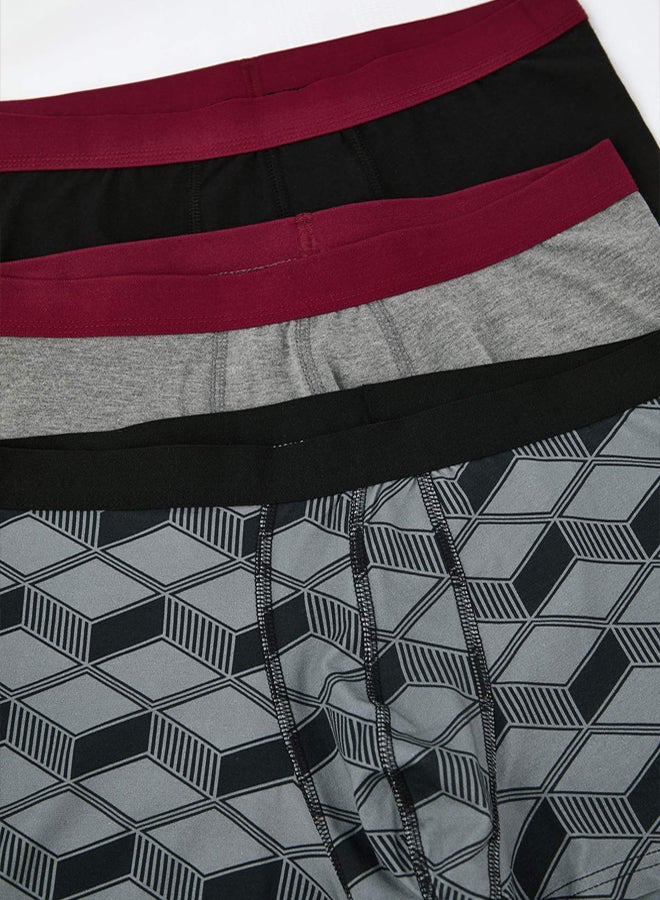 trendyol 3Pack Black Minimal PrintedSolid Mix Cotton Boxer - Image 2