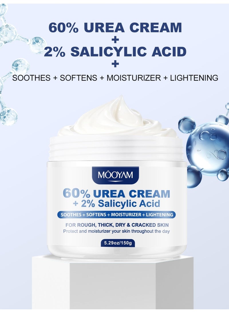 MOOYAM 60% Urea Cream with 2% Salicylic Acid Maximum Strength Treatment Soothes Softens Moisturizes and Lightens Heels Elbows and Hands for Rough Thick Dry and Cracked Skin 150g - Image 5