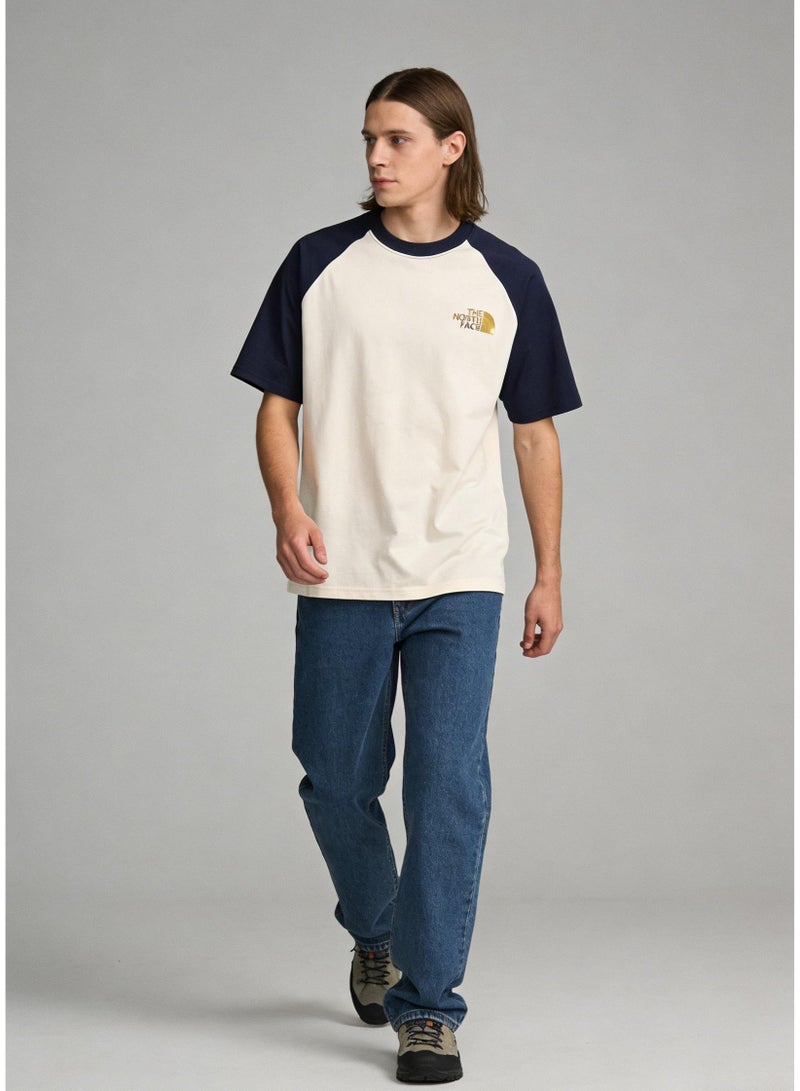 THE NORTH FACE Style Navy & Cream Color Block Raglan T-Shirt Unisex Loose Casual Couple Short Sleeve Tee - Image 5