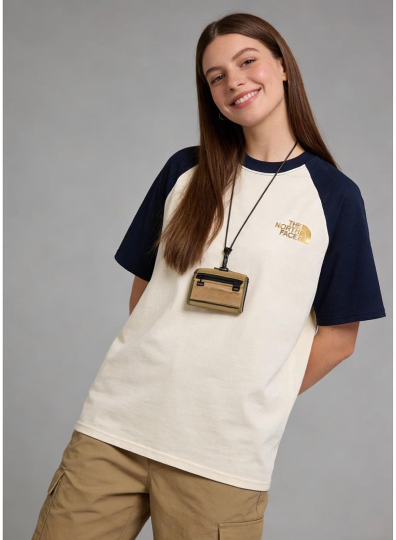 THE NORTH FACE Style Navy & Cream Color Block Raglan T-Shirt Unisex Loose Casual Couple Short Sleeve Tee - Image 3
